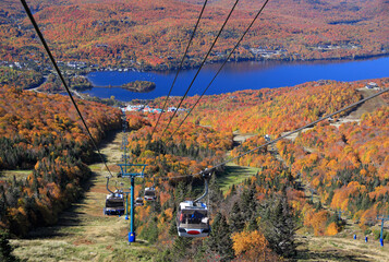 Wall Mural - Aerial view of Mont Tremblant Lake with autumn color leaf, Quebec, Canada