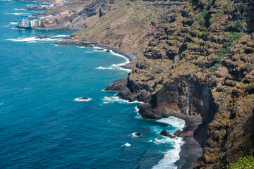 Wall Mural - rocky cliff, beach and shore - aerial view of coastal landscape , Tenerife north