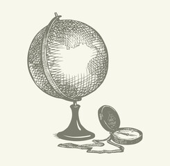 Poster - Vector still life: a globe, books, map and compass