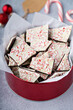 Homemade peppermint bark, white and dark chocolate with crushed candy canes