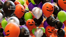 Halloween Balloons In Orange, Black, Green And Purple, With Fun Patterns.