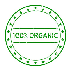 Sticker - Grunge green 100 percent organic word round rubber seal stamp on white background