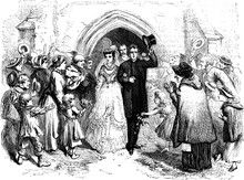 An Engraved Vintage Illustration Image Of A Wedding, From A Victorian Book Dated 1870 That Is No Longer In Copyright, Stock Photo Image