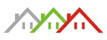 Three Houses, Roofs With Windows And Chimneys, Colored Vector Icon