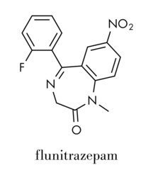 Poster - Flunitrazepam hypnotic drug molecule. Skeletal formula.