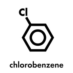 Sticker - Chlorobenzene industrial solvent molecule. Skeletal formula.