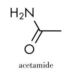 Poster - Acetamide (ethanamide) molecule. Used as plasticizer and industrial solvent. Carcinogenic (known to cause cancer). Skeletal formula.