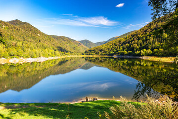 Wall Mural - Landscape with lake and mountains, France