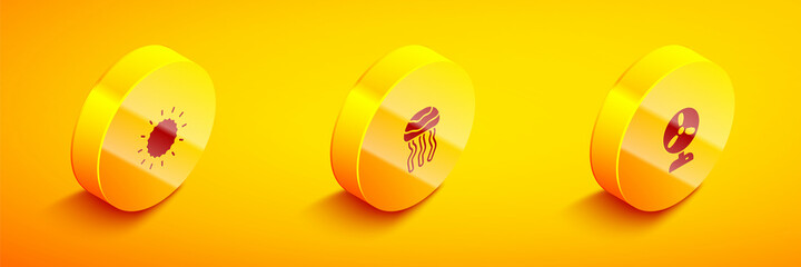 Sticker - Set Isometric Sun, Jellyfish and Electric fan icon. Vector