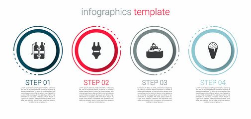 Poster - Set Aqualung, Swimsuit, Cruise ship and Ice cream in waffle cone. Business infographic template. Vector