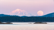Supermoon Over Mount Baker In Washington State Taken From Sidney, BC Canada (on Vancouver Island)