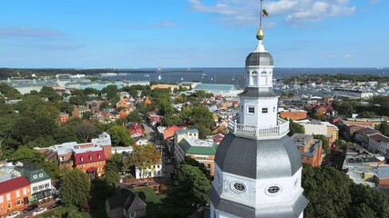 Wall Mural - aerial drone of Maryland State House, Annapolis with city