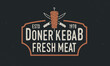 Doner Kebab vintage logo. Doner Kebab with kebab knives and vintage frame. Vintage hipster design with grunge texture. Vector illustration