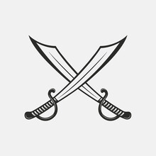 Vintage Saber Icon. Pirates Crossed Swords Isolated On White Background. Vector Illustration