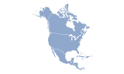 North America map with regions. Outline North America map isolated on white background. Vector illustration