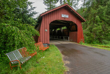 Red Covered Bridge In Oregon State
