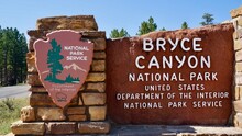 Bryce Canyon National Park In Utah.Rocky Mountains Erode And Color A Variety Of Landscapes.
The Signboard At The Entrance.