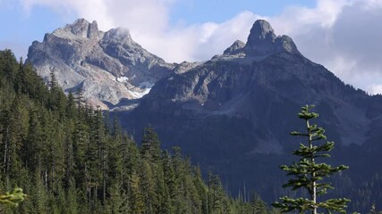 Wall Mural - Squamish British Columbia View of Mountains Sky Pilot and Co-Pilot Mountains seen from hiking trails at top of Sea to Sky Gondola, BC, Canada