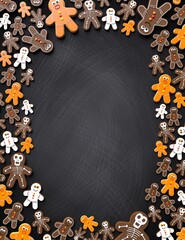 Poster - Halloween poster with funny cookies - 3D illustration