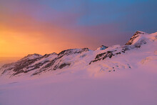 Colorful Sunrise Winter Glacier Landscape.
