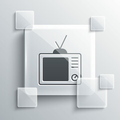 Wall Mural - Grey Retro tv icon isolated on grey background. Television sign. Square glass panels. Vector