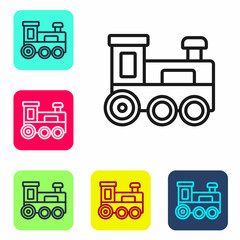 Sticker - Black line Toy train icon isolated on white background. Set icons in color square buttons. Vector