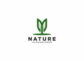 Wall Mural - nature logo with leaf illustration that reflects nature