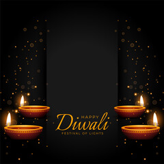 Wall Mural - happy diwali black premium background with glowing diya