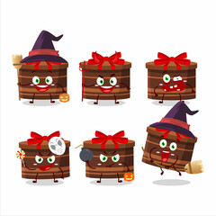 Poster - Halloween expression emoticons with cartoon character of brown round gift