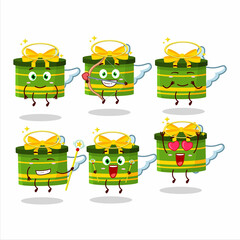 Wall Mural - Green round gift cartoon designs as a cute angel character