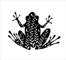 Frog Logo Design Template. Black Silhouette Isolated On White Background. Vector Illustration