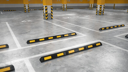 Modern rubber barrier fence for cars on parking, 3d render