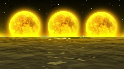 Wall Mural - beautiful abstract background 3 full moons over the ocean