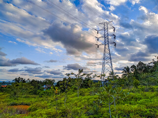 high voltage cable tower in the filed