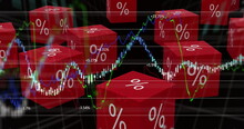 Image Of Red Cubes With Per Cent Sign Over Graphs And Statistics