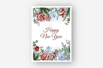 Wall Mural - floral frame with rose red blue theme winter new year background