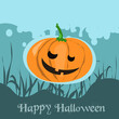 Uśmiechnięta urocza dynia , Halloween.  karta, baner  - ilustracja wektorowa