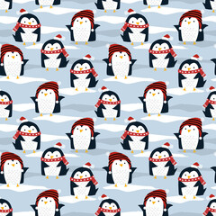 Wall Mural - Cute penguin in Christmas winter