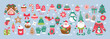 Christmas holiday cute elements set. Childish print for cards, stickers and decoration