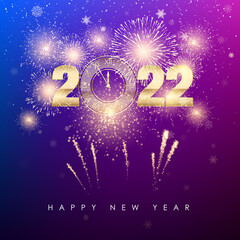 Wall Mural - happy new year 2022. new years banner with golden numbers firework and color background. greeting ca
