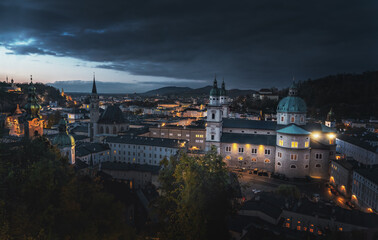 Sticker - Aerial view of Salzburg Cathedral at night - Salzburg, Austria