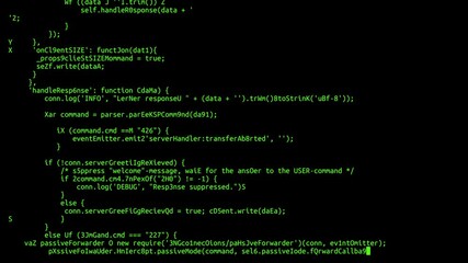 Green text continuously runs out from under the square of the cursor on a black screen. Clean code.