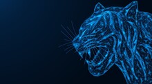 The Symbol Of 2022 Is The Blue Tiger. Polygonal Construction Of Interconnected Lines And Points. 