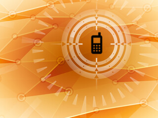 Wall Mural - Sight is aiming for mobile phone icon detected during cyberspace research on hi-tech orange background. Illustration.