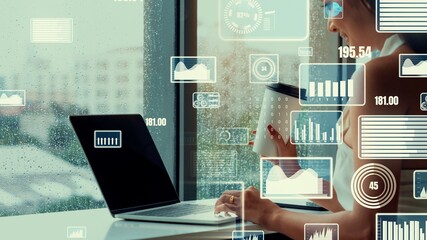 Imaginative visual of business people and financial firms staff . Concept of human resources , enterprise resource planning ERP and digital technology .