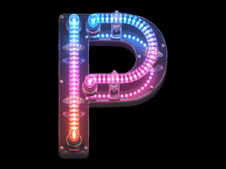 Sticker - Futuristic led dots light font. Ultraviolet. Letter P.