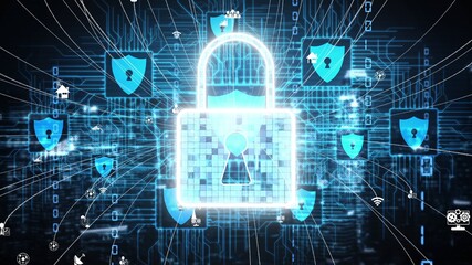 cyber security and digital data protection conceptual . graphic interface showing secure firewall te