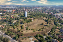Aerial View Of Igmandi Fort, Modern Earthwork Fortification From The 19th Century With Casemates, Bomb Shelters, Gun Ports Guarding The Road From Nagyigmand At The Border Town In Hungary