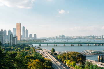 Sticker - Panoramic view of Seoul city and Han river park in Korea