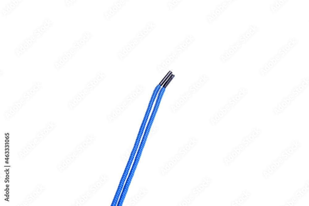 Blue shoe laces on white background